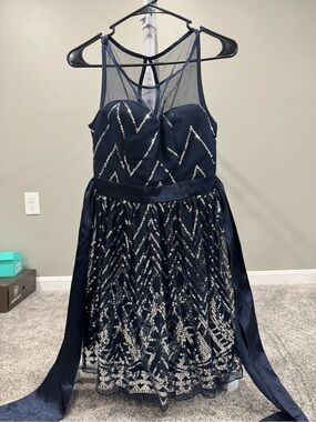 Deb Navy Mesh-Trim Dress